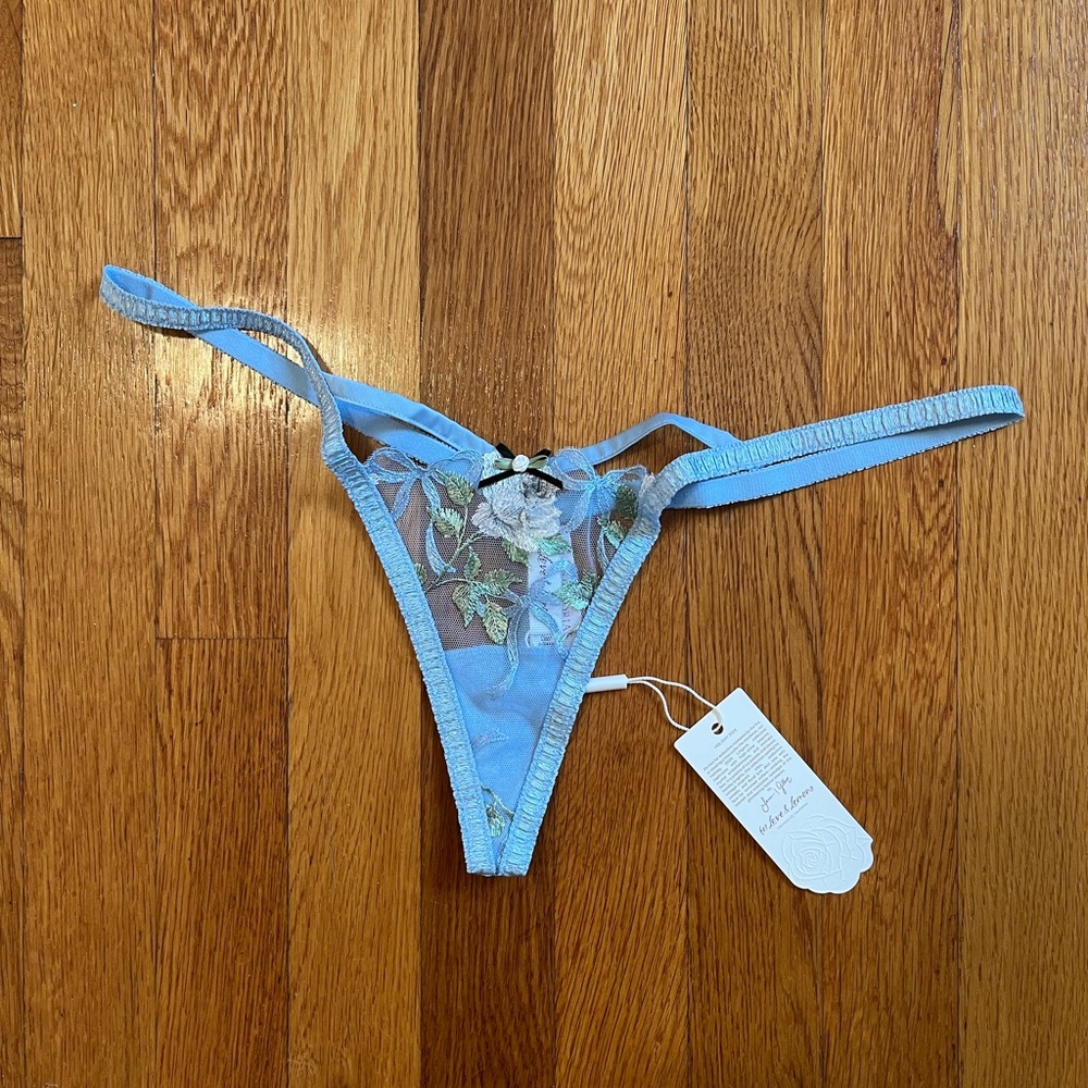NWT For Love & Lemons Dawn Thong Panties Light Blue Large